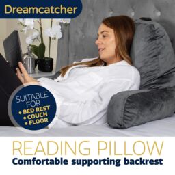 Dreamcatcher Large Grey Reading Pillow, Shredded Memory Foam Cuddle Cuddle Cushion Backrest, Arm Support, Washable Velvet Cover - thumbnail 2