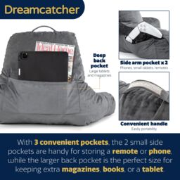 Dreamcatcher Large Grey Reading Pillow, Shredded Memory Foam Cuddle Cuddle Cushion Backrest, Arm Support, Washable Velvet Cover - thumbnail 5