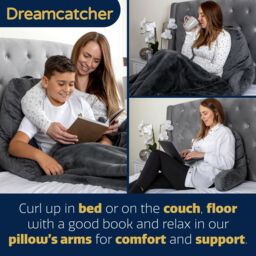 Dreamcatcher Large Grey Reading Pillow, Shredded Memory Foam Cuddle Cuddle Cushion Backrest, Arm Support, Washable Velvet Cover - thumbnail 3