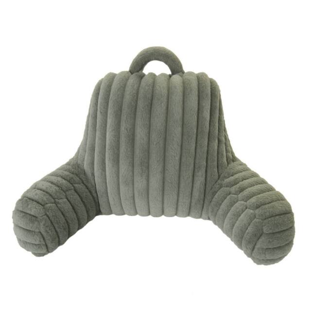 Aamira Reading Pillow Grey Faux Fur Ribbed Memory Foam Support Cushion - image 1