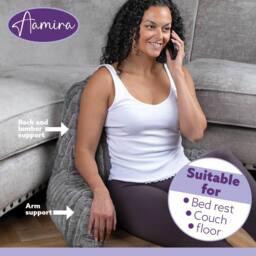 Aamira Reading Pillow Grey Faux Fur Ribbed Memory Foam Support Cushion - thumbnail 6