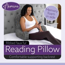 Aamira Reading Pillow Grey Faux Fur Ribbed Memory Foam Support Cushion - thumbnail 2