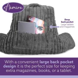 Aamira Reading Pillow Grey Faux Fur Ribbed Memory Foam Support Cushion - thumbnail 5