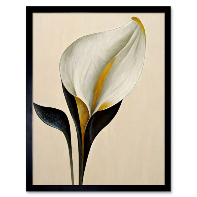 "Artery8 Wall Art Print Elegant Modern Calla Lily Black Gold Beige Art Framed - Size: W12"" x H16""" - image 1