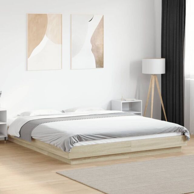 Berkfield Home Bed Frame with LED Lights without Mattress Sonoma Oak 160x200cm in Brown - Size: 160x200 cm - image 1