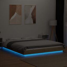 Berkfield Home Bed Frame with LED Lights without Mattress Sonoma Oak 160x200cm in Brown - Size: 160x200 cm - thumbnail 4