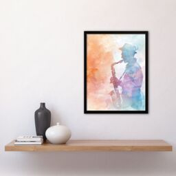 "Artery8 Jazz Saxophonist Rainbow Smoke Light Watercolour Framed Art Print - Size: W12"" x H16""" - thumbnail 4