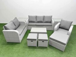 Fimous Patio PE Wicker 9 Seater Outdoor Rattan Furniture Sofa Sets w/ Rectangular Coffee Table Reclining Chair Loveseat Sofa 3 Seater Sofa Stool 2 - thumbnail 2