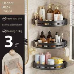 Ventryn 3PCS Shower Caddy Adhesive Bathroom Shampoo Holder No Drill in Black - thumbnail 2