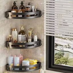 Ventryn 3PCS Shower Caddy Adhesive Bathroom Shampoo Holder No Drill in Black - thumbnail 4