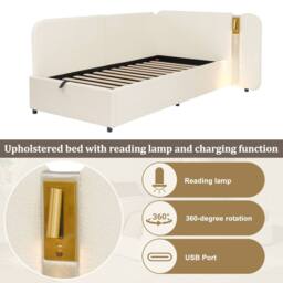 Merax 3ft Single L-shaped Velvet Upholstered Daybed with Storage & USB Light in Beige - thumbnail 6