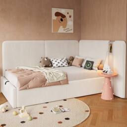 Merax 3ft Single L-shaped Velvet Upholstered Daybed with Storage & USB Light in Beige - thumbnail 4