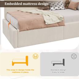 Merax 3ft Single L-shaped Velvet Upholstered Daybed with Storage & USB Light in Beige - thumbnail 5