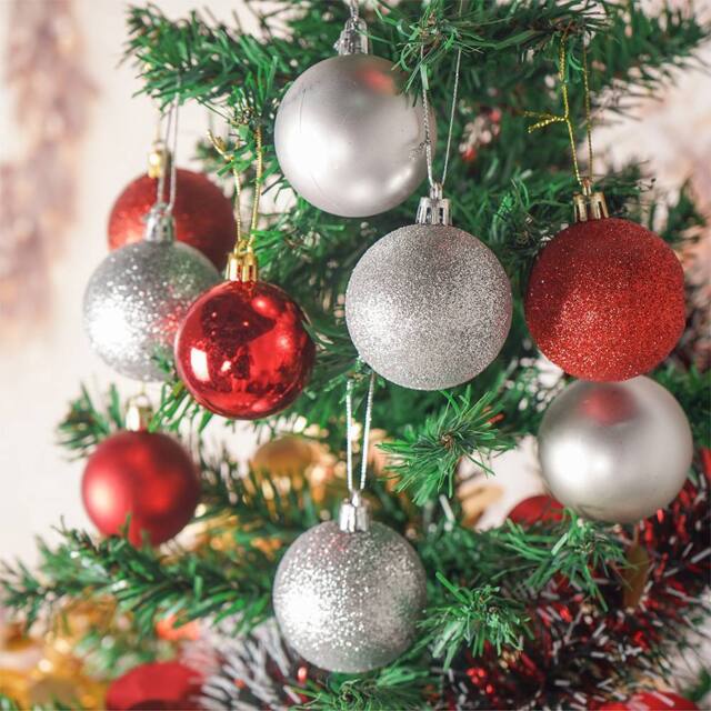 Voltico Christmas Decoration Baubles Red&Silver 55mm 35pcs Set in Red - Size: 30 Pieces - image 1