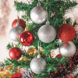 Voltico Christmas Decoration Baubles Red&Silver 55mm 35pcs Set in Red - Size: 30 Pieces - thumbnail 1