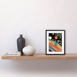 Artery8 Wall Art Print Outer Space Comic Book Style Pastel Colour Milky Way Planets Rings Moons Sun Boys Room Artwork Framed 9X7 Inch - thumbnail 2