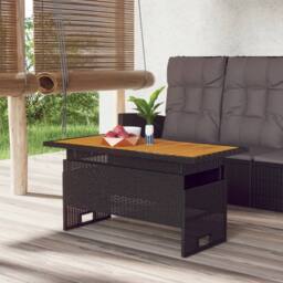 Berkfield Home Garden Table Black 100x50x43/63 cm Solid Wood Acacia&Poly Rattan - thumbnail 2