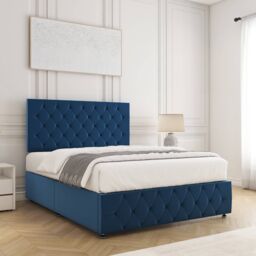 "BSSPOKE Mulberry Plush Velvet Divan Bed 24""Headboard & No Mattress No Drawers in Blue - Size: Single" - thumbnail 3