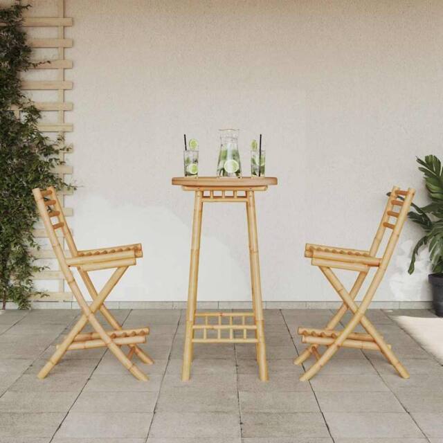 Berkfield Home Beautiful 3 Piece Outdoor Bar Set Foldable Bamboo in Brown - image 1