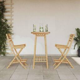 Berkfield Home Beautiful 3 Piece Outdoor Bar Set Foldable Bamboo in Brown - thumbnail 1