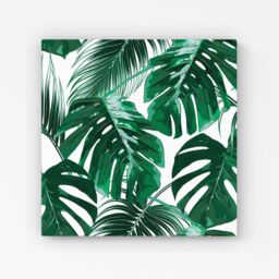 "Warren Reed - Designer Tropical Jungle Leaf Pattern Canvas in Green - Size: W16"" x H16""" - thumbnail 1