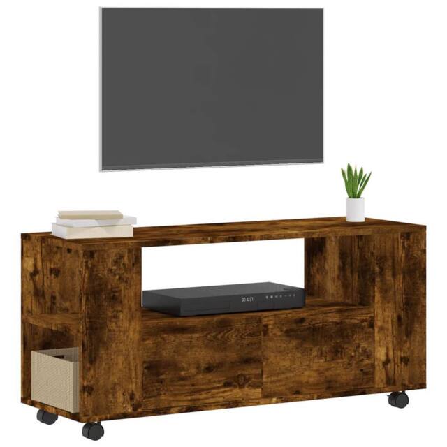 Berkfield Home TV Cabinet Smoked Oak 102x34.5x43 cm Engineered Wood in Brown - image 1
