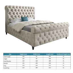 Casani Savana Sleigh Upholstered Soft Velvet Bed Frame in Cream - Size: King - thumbnail 4