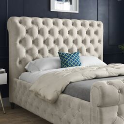Casani Savana Sleigh Upholstered Soft Velvet Bed Frame in Cream - Size: King - thumbnail 2