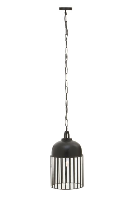 Orsina Antique Black Pendant Light, Open Frame One Bulb Cage Light, Handcrafted Metal & Glass Hanging Fixture - image 1