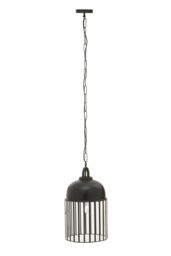 Orsina Antique Black Pendant Light, Open Frame One Bulb Cage Light, Handcrafted Metal & Glass Hanging Fixture - thumbnail 1
