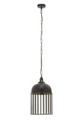 Orsina Antique Black Pendant Light, Open Frame One Bulb Cage Light, Handcrafted Metal & Glass Hanging Fixture - thumbnail 3