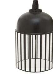 Orsina Antique Black Pendant Light, Open Frame One Bulb Cage Light, Handcrafted Metal & Glass Hanging Fixture - thumbnail 5