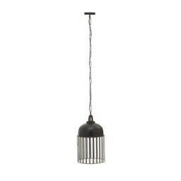 Orsina Antique Black Pendant Light, Open Frame One Bulb Cage Light, Handcrafted Metal & Glass Hanging Fixture - thumbnail 2