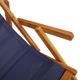 Berkfield Home Folding Beach Chair with Armrests Blue Acacia Wood & Textilene - thumbnail 9