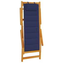 Berkfield Home Folding Beach Chair with Armrests Blue Acacia Wood & Textilene - thumbnail 4