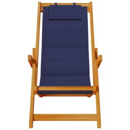 Berkfield Home Folding Beach Chair with Armrests Blue Acacia Wood & Textilene - thumbnail 5