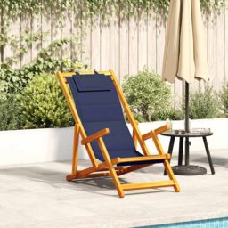 Berkfield Home Folding Beach Chair with Armrests Blue Acacia Wood & Textilene - thumbnail 1