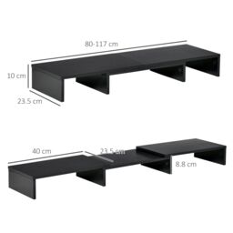 VINSETTO Dual Monitor Stand Riser with 3 Shelves Adjustable Length & Angle in Black - thumbnail 3
