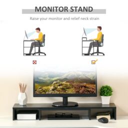 VINSETTO Dual Monitor Stand Riser with 3 Shelves Adjustable Length & Angle in Black - thumbnail 4