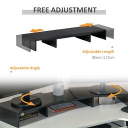 VINSETTO Dual Monitor Stand Riser with 3 Shelves Adjustable Length & Angle in Black - thumbnail 5