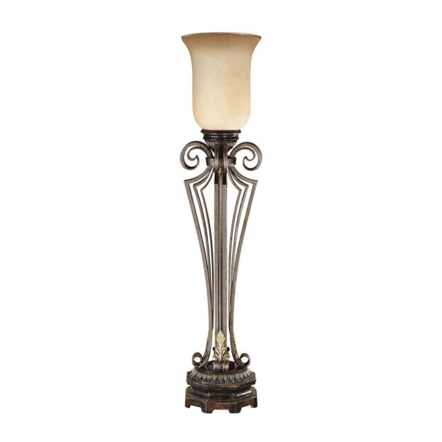 Loops Table Lamp Regal Colum Open Base Cream/Amber Glass Shade Bronze LED E14 60W in Clear - image 1