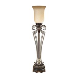 Loops Table Lamp Regal Colum Open Base Cream/Amber Glass Shade Bronze LED E14 60W in Clear - thumbnail 1