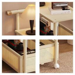 FORGEVIO 2 Tier Rolling Storage Trolley Sofa Side End Table With Wheels in Light Khaki - thumbnail 4