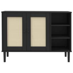 Berkfield Home Sideboard SENJA Rattan Look Black 112x40x80cm Solid Wood Pine - Size: 112 x 40 x 80 cm - thumbnail 5