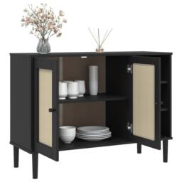 Berkfield Home Sideboard SENJA Rattan Look Black 112x40x80cm Solid Wood Pine - Size: 112 x 40 x 80 cm - thumbnail 4