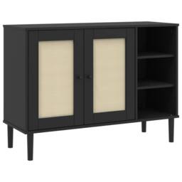Berkfield Home Sideboard SENJA Rattan Look Black 112x40x80cm Solid Wood Pine - Size: 112 x 40 x 80 cm - thumbnail 2