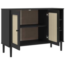 Berkfield Home Sideboard SENJA Rattan Look Black 112x40x80cm Solid Wood Pine - Size: 112 x 40 x 80 cm - thumbnail 6