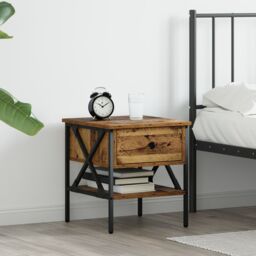 Berkfield Home Bedside Table Old Wood 40x42x45 cm Engineered Wood in Brown - Size: 40 x 42 x 45 cm - thumbnail 1