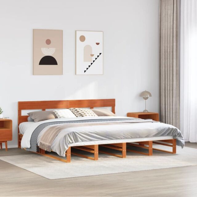Berkfield Home Bed Frame without Mattress Wax Brown 180x200 cm Super King Solid Wood Pine - image 1