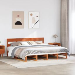 Berkfield Home Bed Frame without Mattress Wax Brown 180x200 cm Super King Solid Wood Pine - thumbnail 1